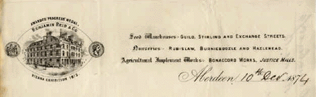 Detail from letterhead of Benjamin Reid & Co, Aberdeen, 1874