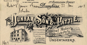 Detail from letterhead of Dunbar Son & Pattie, cabinet makers and upholsterers, Dumfries 1905