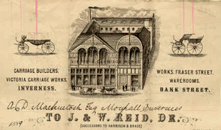Image of letterhead of J & W Reid, carriage builders in Bank Street, Inverness