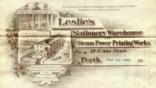 Image of letterhead of Leslie's stationery warehouse and printing works, St John Street, Perth